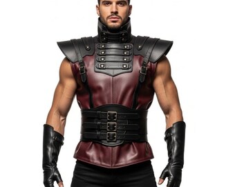 Fantasy Leather Waistcoat for Men | Steampunk Gothic Warrior Vest | Unique Zip Closure Design | Cosplay Wear | Gift for Him