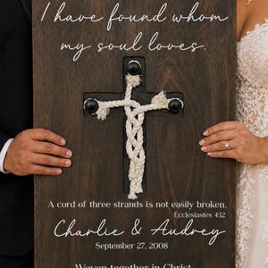 Personalized Cord of Three Strands Wedding Sign, Ecclesiastes 4:12 Cross Decor