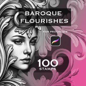 100 Baroque Flourishes Procreate Stamp Set - Vintage Ornamental Brushes