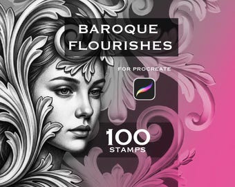 100 Baroque Flourishes Procreate Stempel Set - Vintage Ornamental Brushes