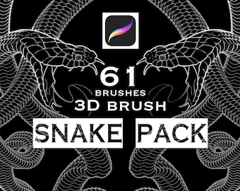 61 pinceles de serpiente para Procreate, paquete de diseños de bocetos de tatuajes, sellos 3D