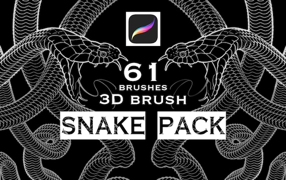 61 Procreate Snake Brushes, Tattoo Sketch Design Pack, 3D Stamps