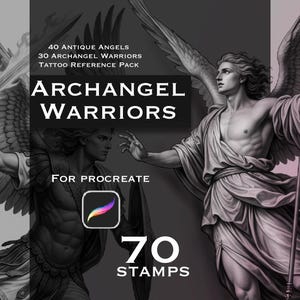 70 Archangel Procreate Stamps | 40 Antique Angels & 30 Armored Archangel Warriors | Tattoo Reference Pack