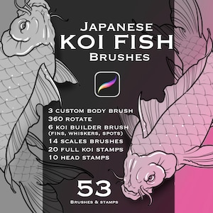 53 japanska koifisktatueringsborstar och stämplar för Procreate – fjäll, morrhår och fenor