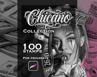 Chicano Collection - 100 Stamps for Procreate, Tattoo Artist Tools