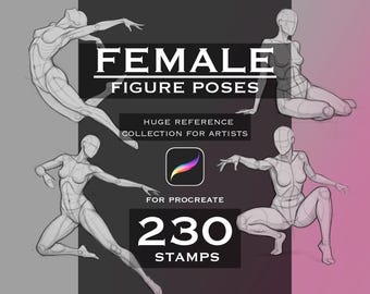 230 weibliche Figurenposen, Anatomie-Referenz – Stempel für Procreate