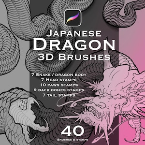 Dragon Tattoo Brushes for Procreate - Head, Paws, Tail, Scales & Snake Body Stencils