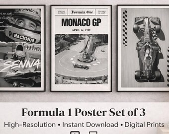 Vintage Formula 1 Poster Set of 3, F1 Racing Decor, Motorsport Digital Wall Art