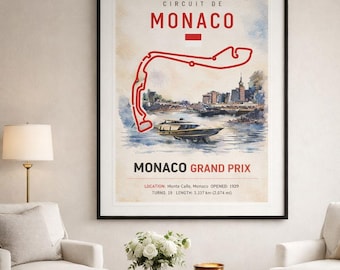 Formula One Poster Monaco, F1 Wall Art, Grand Prix Decor Vintage Motorsport Print