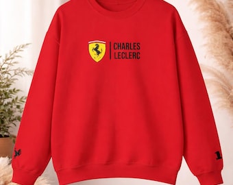 Charles Leclerc Ferrari Crewneck Sweatshirt, Embroidered Chic Hoodie, Minimalist Formula 1 Merch, F1 Hoodie
