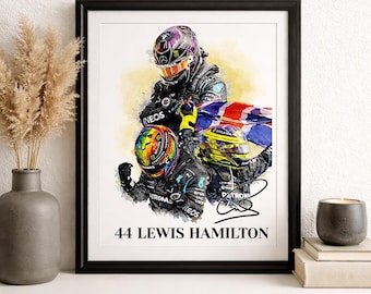 Lewis Hamilton Autograph Poster | Matte Motorsport Wall Art | Formula One Print | Mercedes Championship