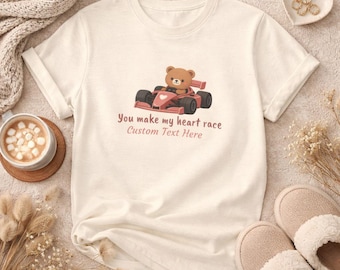 F1 Valentines T-shirt, Formula 1 Racing Car Teddy Tee, Vintage Style Race Day