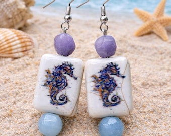 Seahorse Earrings, Ocean Inspired Beach Jewelry, Coastal Sea Life, Gift for Ocean Lovers
