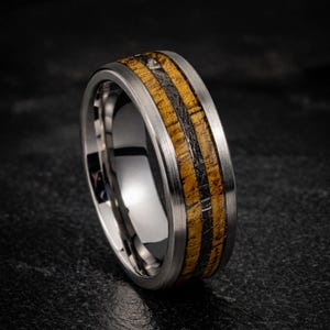 Unique Mango Wood Ring, Meteorite Inlay Band, Rustic Space Ring, Nature Inspired Jewelry