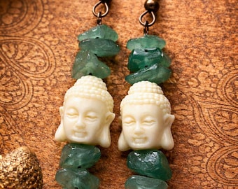 Buddha Earrings, Spiritual Zen Jewelry, Buddhist Boho Earrings, Mindfulness Gift for Her