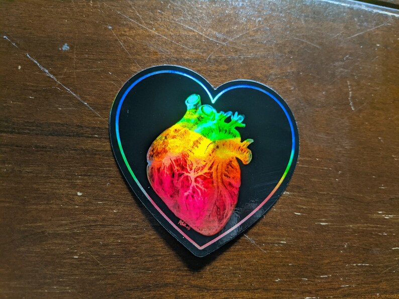 Holographic Anatomical Heart Sticker Etsy