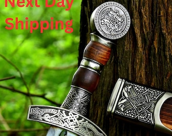 Handmade Viking Sword with Engraved Hilt – Norse Scandinavian Longsword, Medieval Celtic Collectible, Fantasy Decor