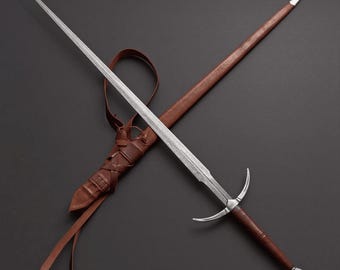Hand-Forged Damascus Steel Viking Longsword Replica, Norse Medieval Display Sword