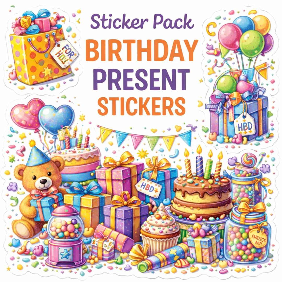 Colorful Birthday Gift Sticker Pack – Digital File - Etsy