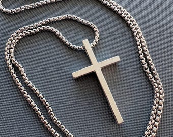 23” Stainless Steel Cross Necklace – Modern Minimalist Christian Pendant – Gift Boxed – New