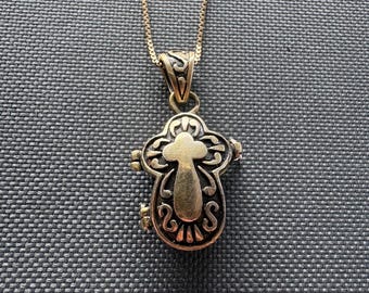 22” Sterling Silver Secret Locket Necklace 925 Ornate Vintage Cross Box Chain