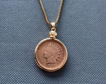 Indian Head Penny Necklace – Vintage Coin Pendant, Stainless Steel Chain