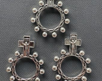 Three Rosary Rings w/ Crucifix – Catholic Prayer Bead Finger Rosary - Gift Ready