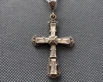 20” Vintage 925 Sterling Silver Cross Necklace Marcasite Style Thailand