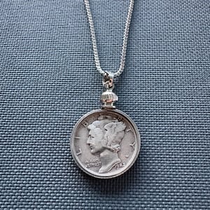 Mercury Dime Pendant • Authentic Silver Coin Necklace, Stainless Chain