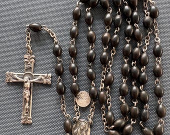 Vintage Italian Sterling Crucifix Rosary – Cocoa Bean Beads – Italian  Rosary
