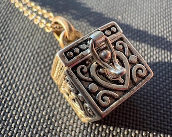 925 Sterling Silver Heart Locket Box Pendant 18” Chain Vintage Style