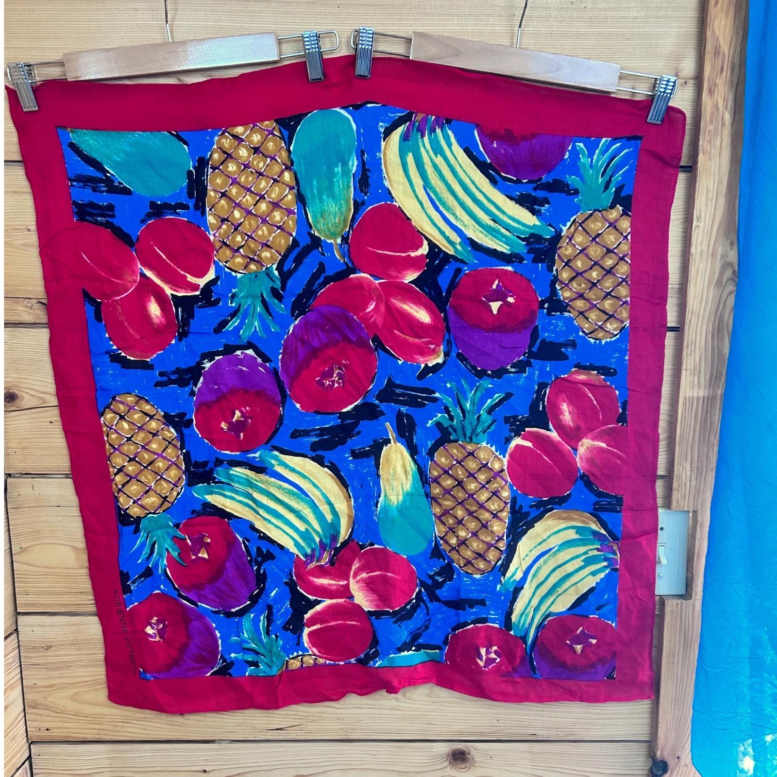 Adrienne Vittadini Vintage Tropical Fruit Print Square Scarf Red