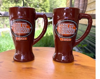 Vintage Harley Davidson 1903 Beer Stein Mug Set Brown Ceramic Biker Collectible