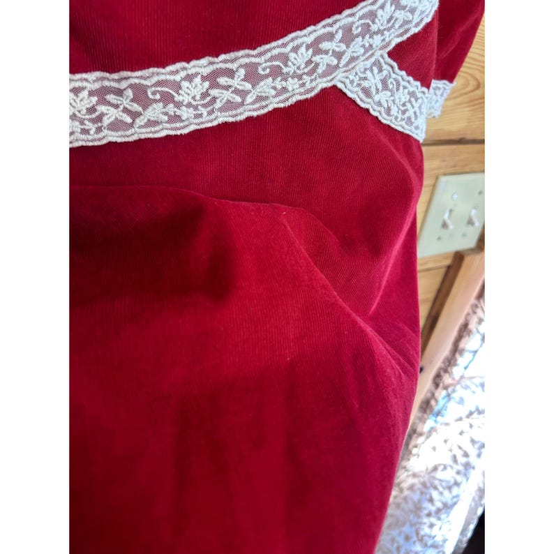 Free People Tennley Red Corduroy Lace Trim Puff Sleev Mini Dress Sweethear Small image 4