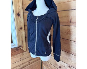 Vintage Zip Up Hoodie Size Small Black Ruched Cyber Y2K Track Top Killah Gorpcor
