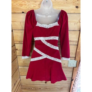 Free People Tennley Red Corduroy Lace Trim Puff Sleev Mini Dress Sweethear Small image 6