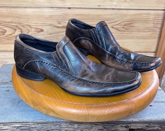 Mocasines Kenneth Cole Reaction Key Note para hombre, de piel marrón, con punta cuadrada, talla 9.5