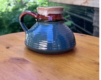 Taza de viaje antiderrame Vintage Captains, azul y marrón, con esmalte de goteo, de gres, Otagiri