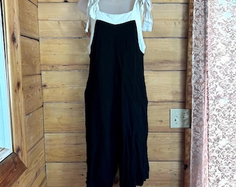 Linen Colorblock Jumpsuit Women Large Black White Tie Shoulder Style By J