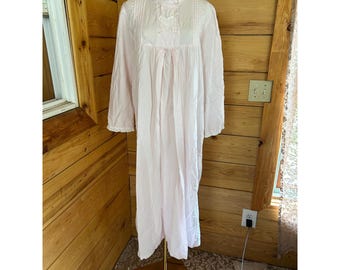 Koszula nocna z bawełny vintage, damska, duża, różowa, koronkowa, z oczkami na sznurek, w serduszko, nocna koszulka nocna w stylu retro