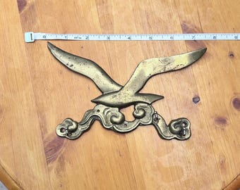 Vintage Brass Seagull Key Hook Rack Nautical Coastal Wall Hanger Gold 8 Inch