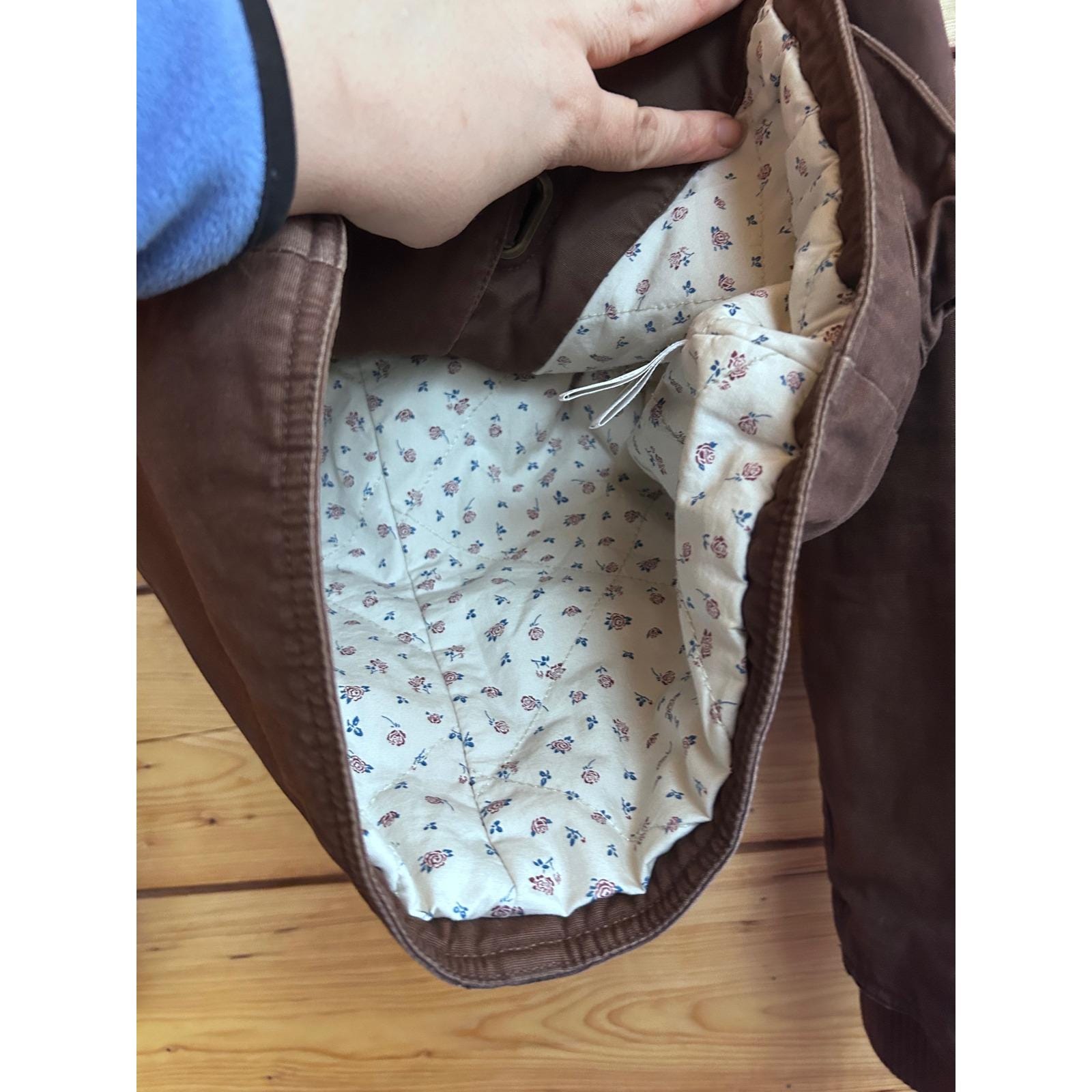 Tna Aritzia Brown Cotton Canvas Utility Jacket Buckle Front Floral 