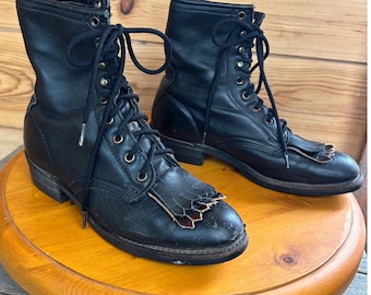 Vintage Brahma Canada West zwarte leren Kiltie veterschoenen vibramzool heren