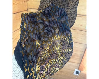 Vintage Gold Metallic Devore Burnout Velvet Sheer Mesh Animal Print Long Scarf