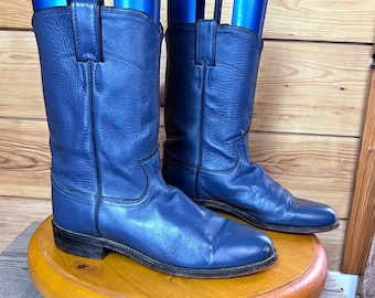 Justin Vintage Blue Leather Roper Western Cowboy Boots L3401 Womens 7.5 B USA