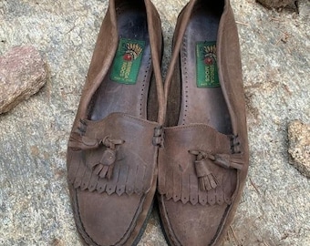 Mocassins vintage à pampilles Kiltie pour homme, pointure 9, en cuir marron Seneca