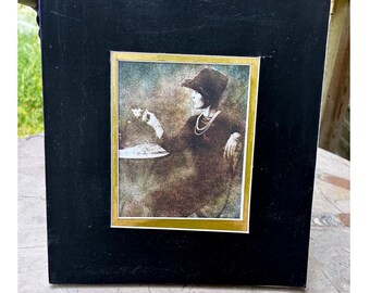 Vintage reflectie over een kopje thee Mixed media-kunst zwart goud gesigneerd SML-kunst