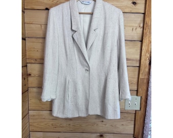 Blazer de la colección Seasons Vintage, 100% seda cruda, color crema marfil, fabricado en Estados Unidos, talla 12.