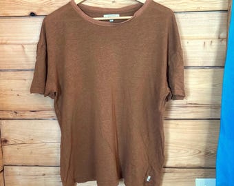 Linen Relaxed Tee Mens Medium Brown Earth Tone Breathable Summer Surf Brixton