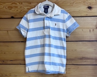 Polo Ralph Lauren Kids Striped Polo Shirt Light Blue White Size 6 Short Sleeve